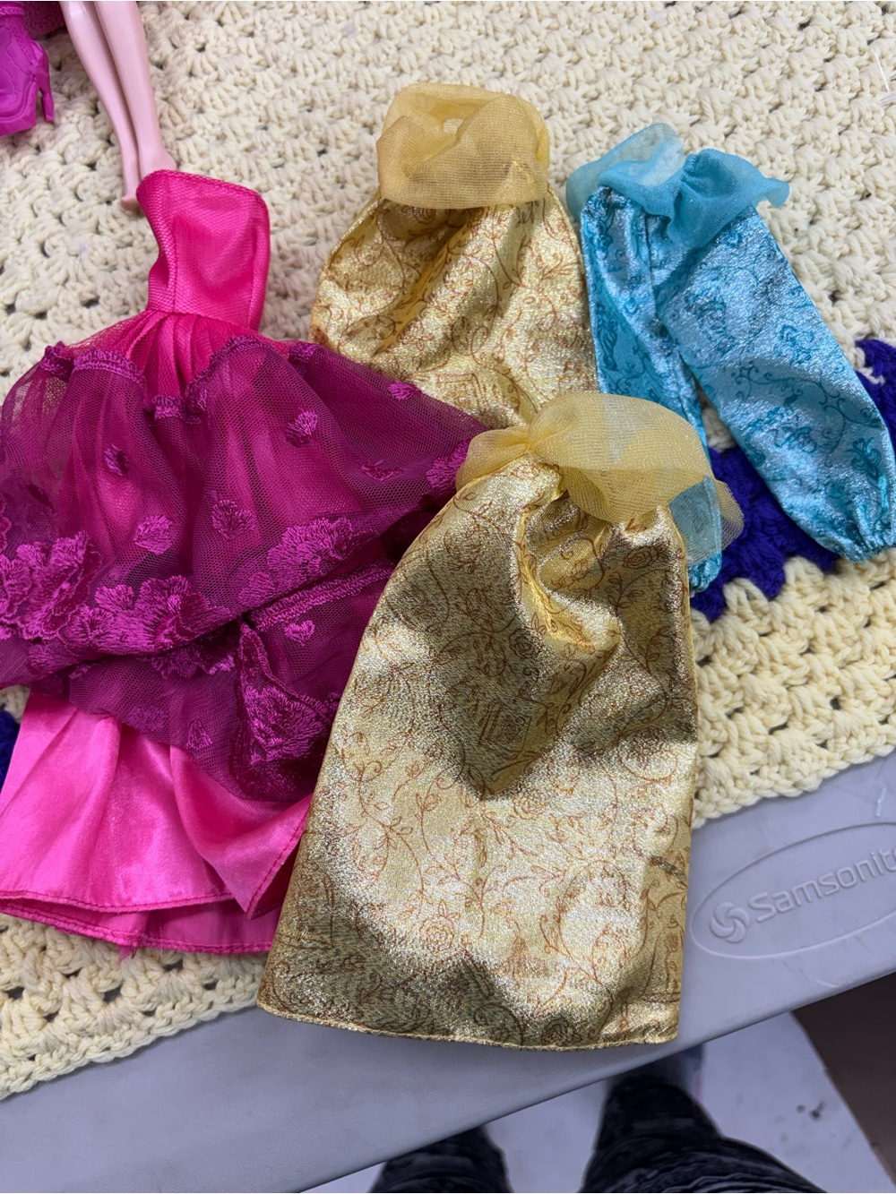 Lot of Disney princess clothes-pair of Jasmine’s pants, (2) Belle’s dresses +